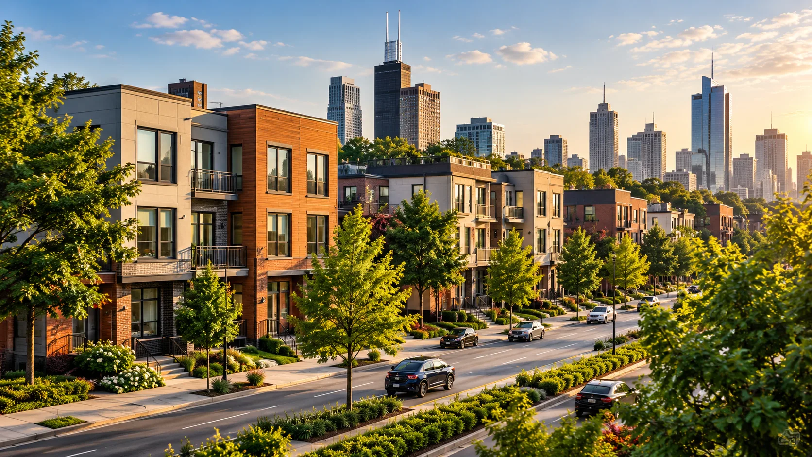Neighborhood development and tree-lined streets