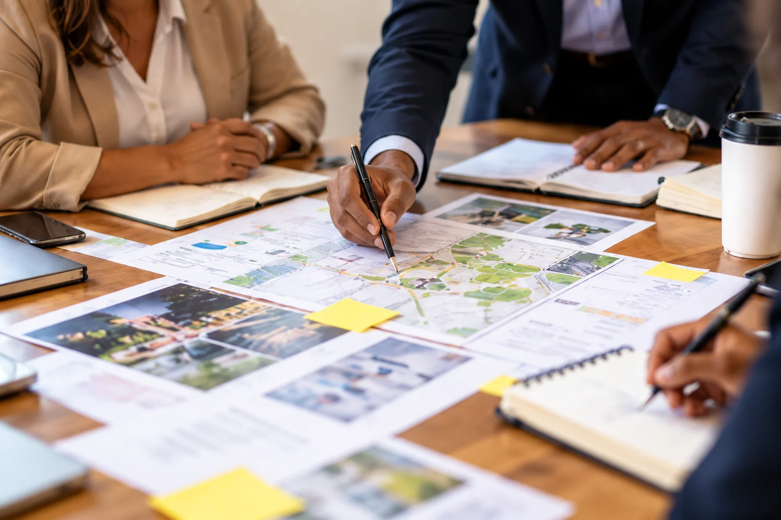 Professionals collaborating around community development plans